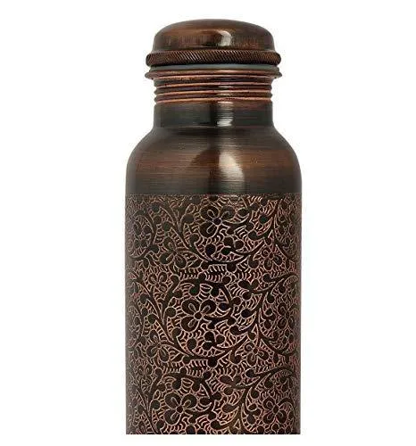 AAYUVEDA® Handcrafted Antique Design 100% Pure Copper Water Bottle, 1 Litre