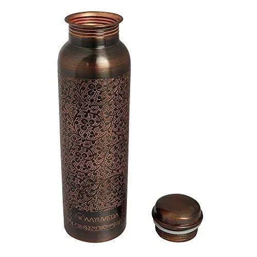 AAYUVEDA® Handcrafted Antique Design 100% Pure Copper Water Bottle, 1 Litre