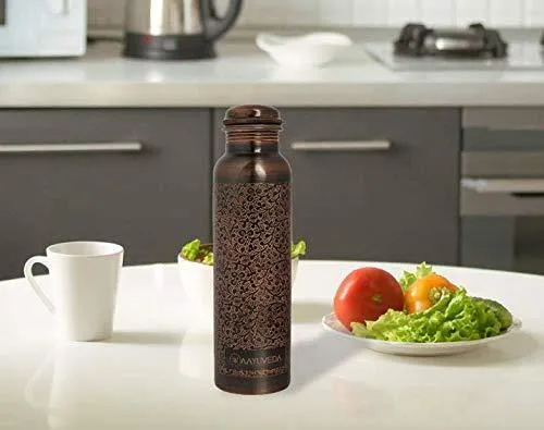 AAYUVEDA® Handcrafted Antique Design 100% Pure Copper Water Bottle, 1 Litre