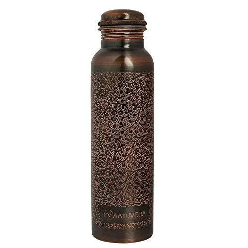 AAYUVEDA® Handcrafted Antique Design 100% Pure Copper Water Bottle, 1 Litre