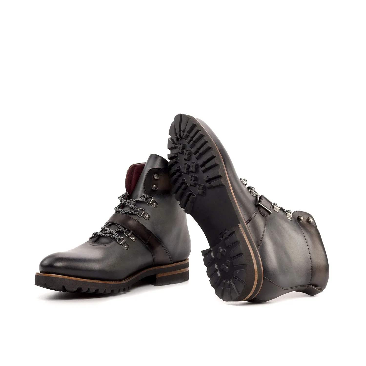 Ambrogio Bespoke Men's Shoes Gray & Brown Calf-Skin Leather Hiking Boots (AMB2356)