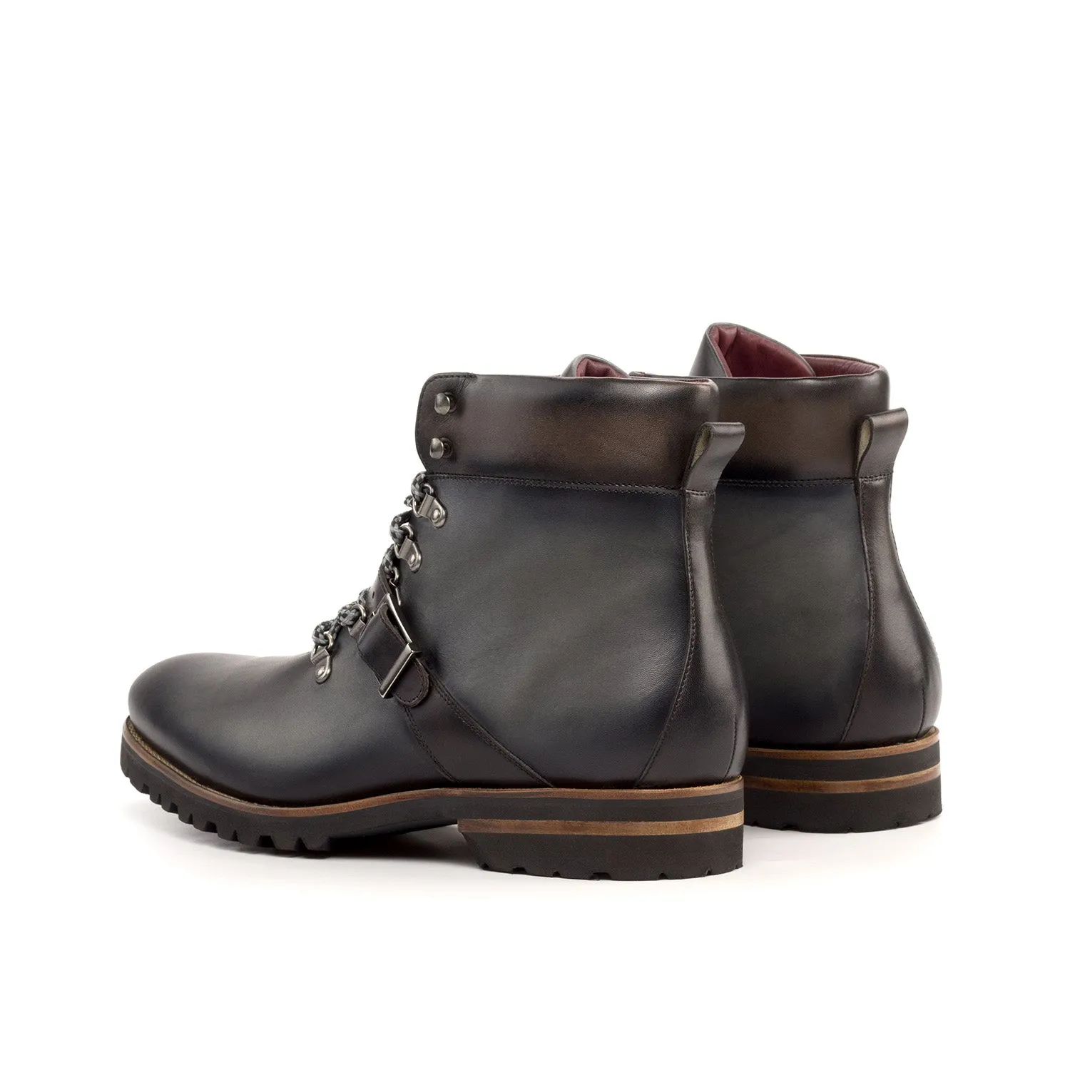 Ambrogio Bespoke Men's Shoes Gray & Brown Calf-Skin Leather Hiking Boots (AMB2356)
