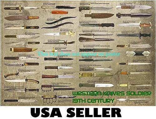Antique fighting knife history POSTER 34 x 23.5 with 42 knives German British Soviet American military GREAT GIFT (sent FROM USA in PVC pipe)
