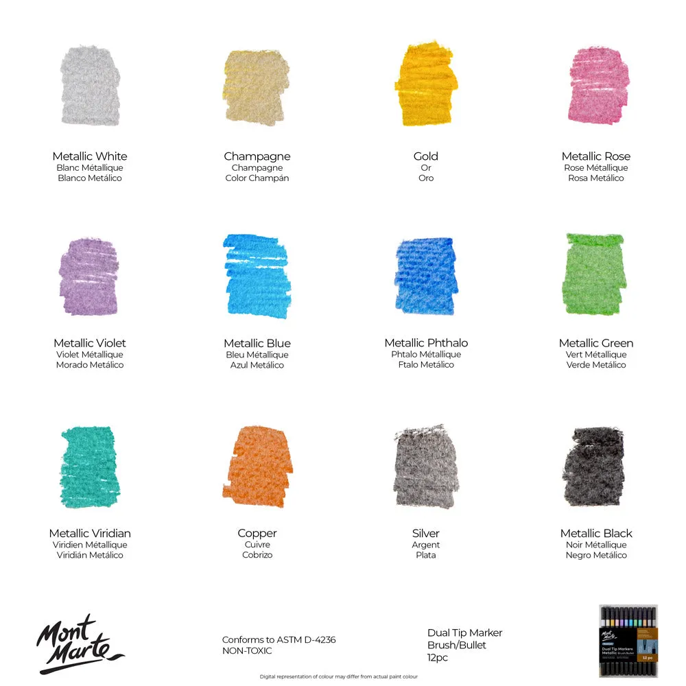 Dual Tip Markers Metallic Brush/Bullet Premium 12pc