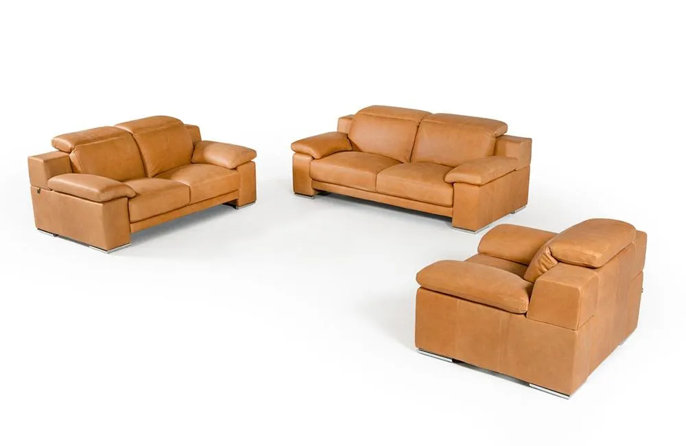 Evergreen Italian Modern Leather 3 PC Sofa Set Beige