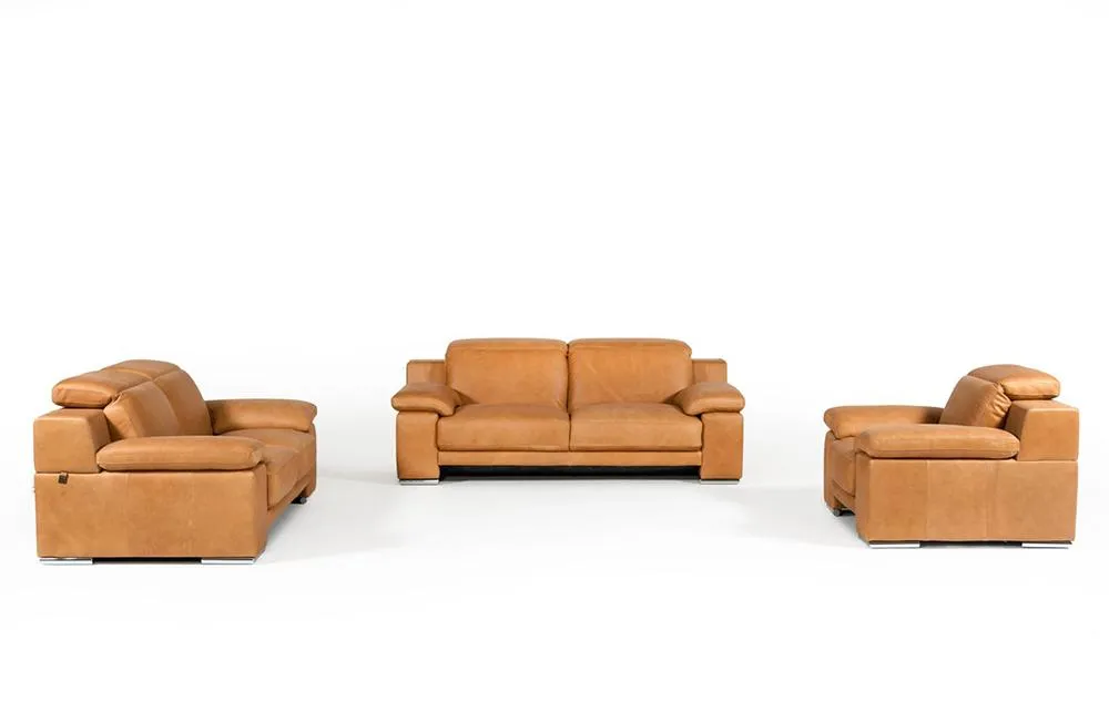 Evergreen Italian Modern Leather 3 PC Sofa Set Beige