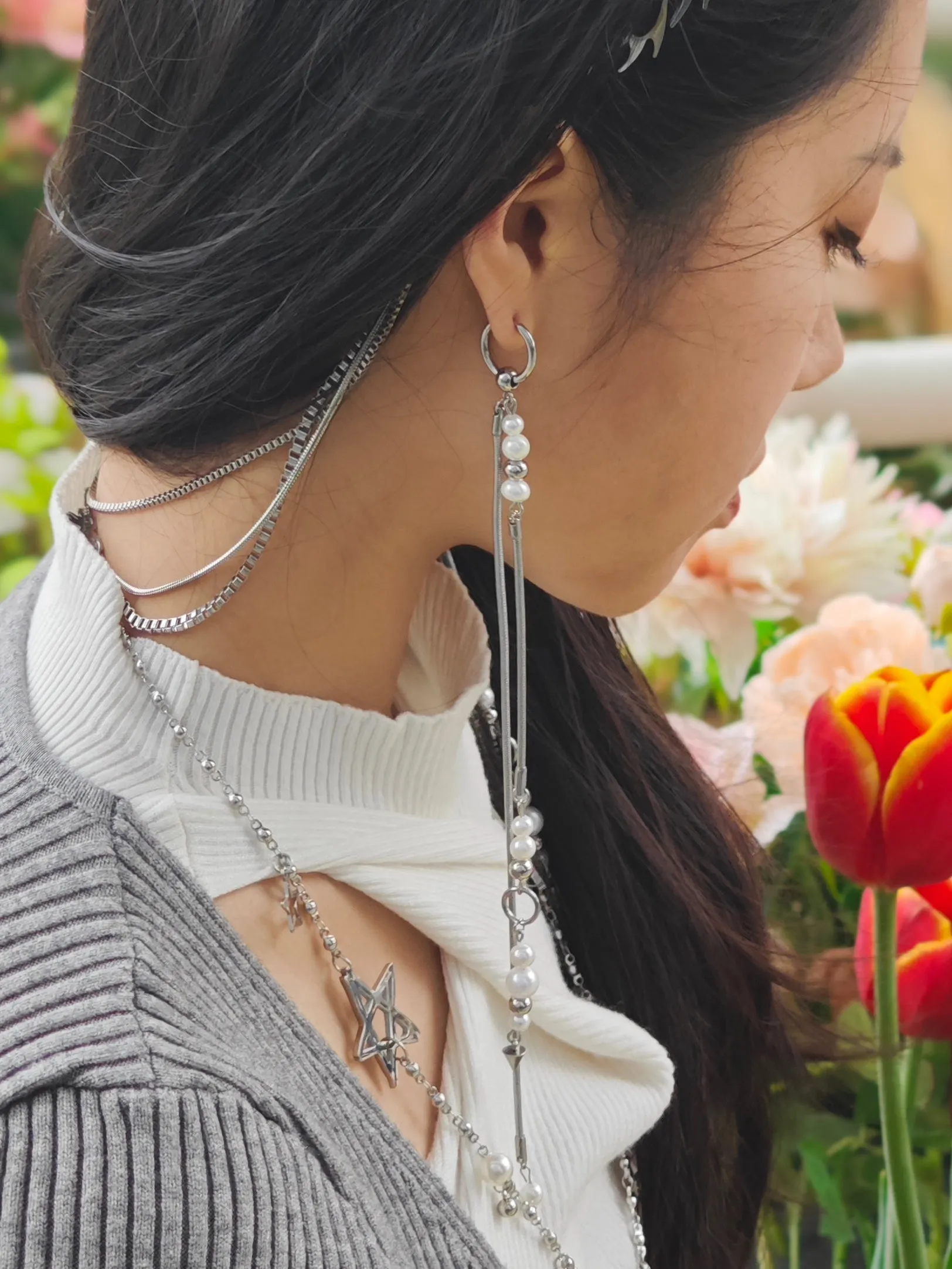 Fervooor Prickly Star long chain earrings