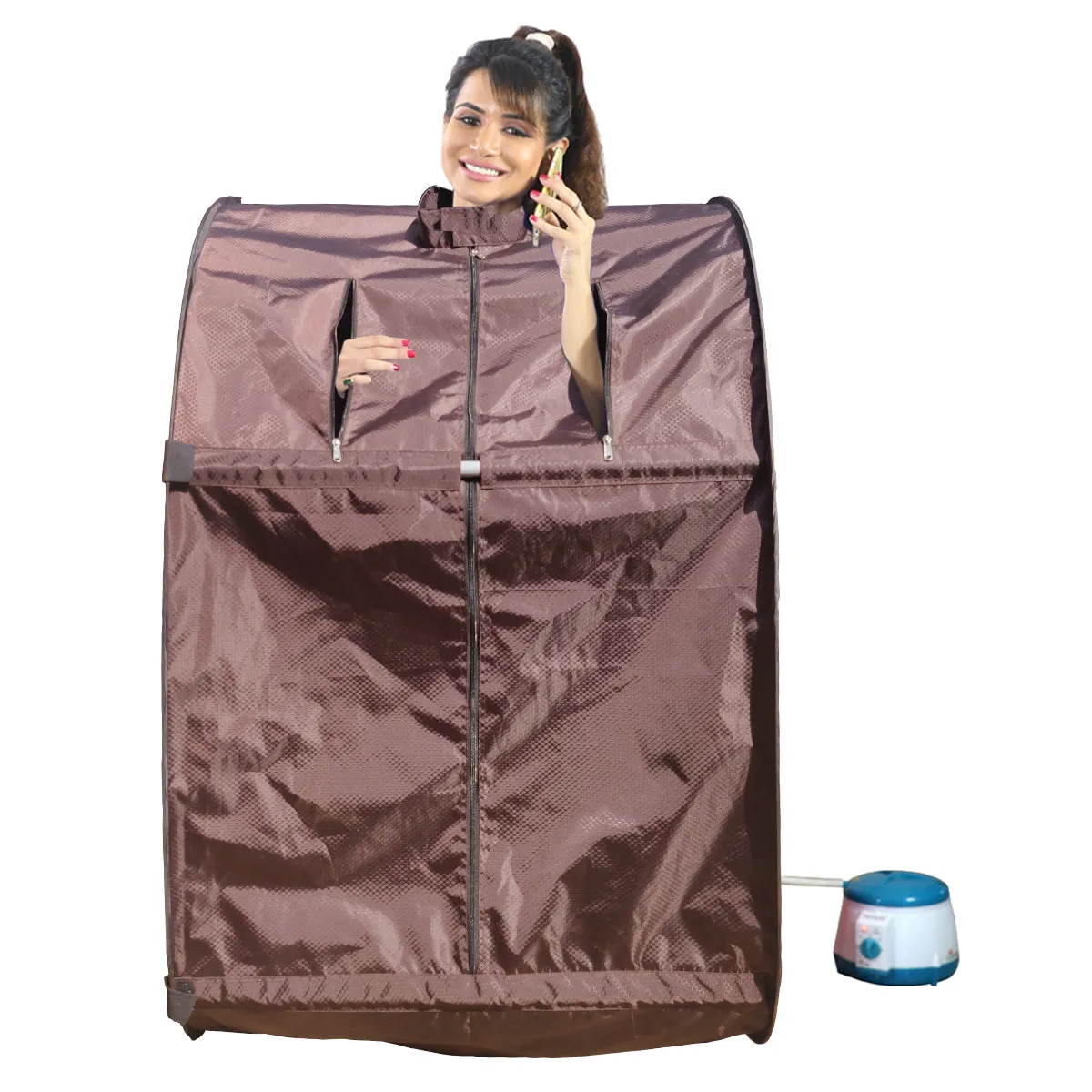 Kawachi Portable Steam Sauna Bath for Health and Beauty Spa at Home Chocolate Brown