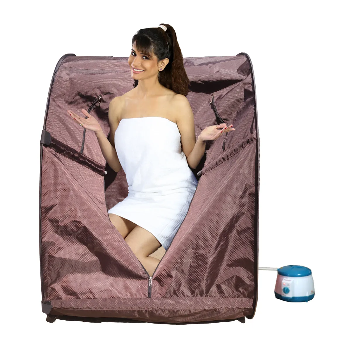 Kawachi Portable Steam Sauna Bath for Health and Beauty Spa at Home Chocolate Brown