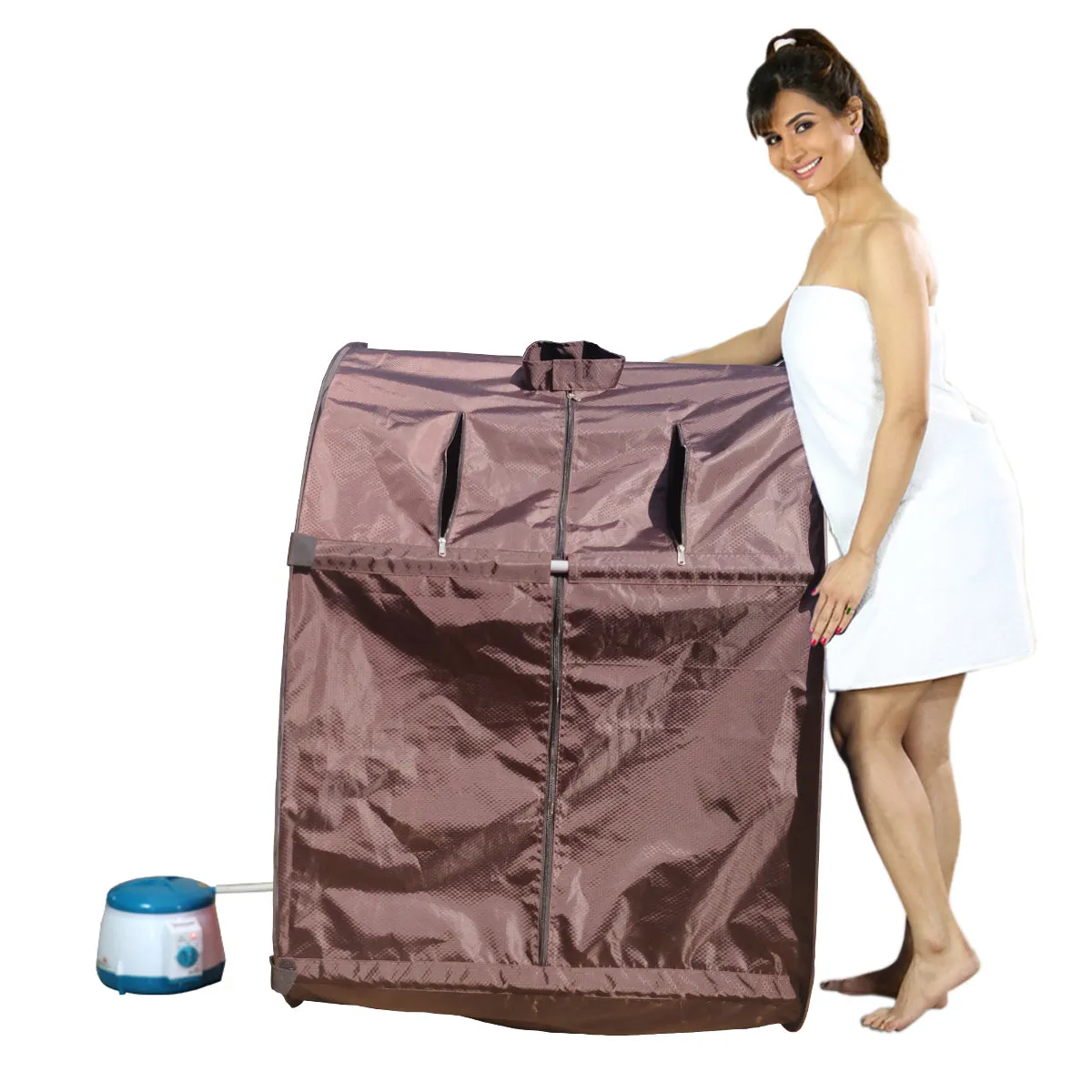 Kawachi Portable Steam Sauna Bath for Health and Beauty Spa at Home Chocolate Brown