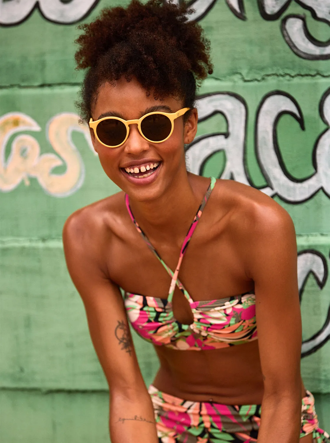 Printed Beach Classics Bra Bikini Top - Anthracite Palm Song S