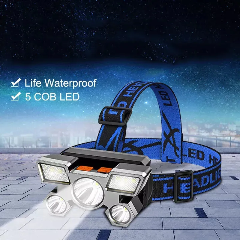 Rechargeable Five LED Headlight Flashlight for Fishing Led Headlamp Camping Headlights Strong Light Super Bright Lamp Flashlight