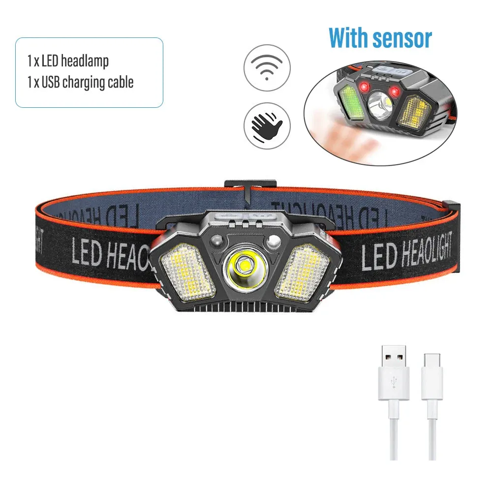 Sensor Rechargeable Headlight LED Head Flashlight Super Bright Camping Portable Fishing Head Torch Multiple Lighting Modes