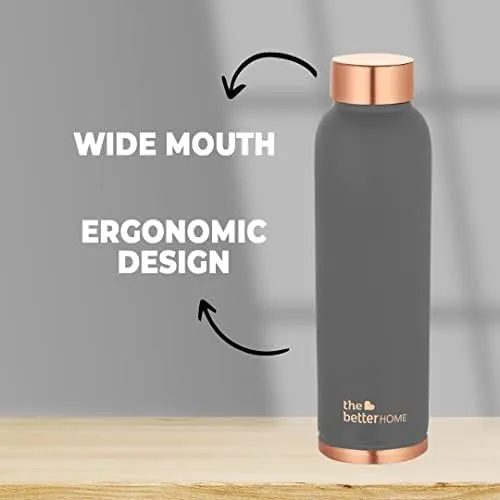 The Better Home Copper Water Bottle 1 Litre | 100% Pure Copper Bottle | BPA Free Water Bottle with Anti Oxidant Properties of Copper Blue Pack of 2 (Grey)