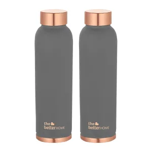 The Better Home Copper Water Bottle 1 Litre | Water Bottle For Office | Water Bottle For Kids | 100% Pure Copper Insulation Wide Mouth With Ergonomic Design | Water Bottle For Home - Grey Pack of 2