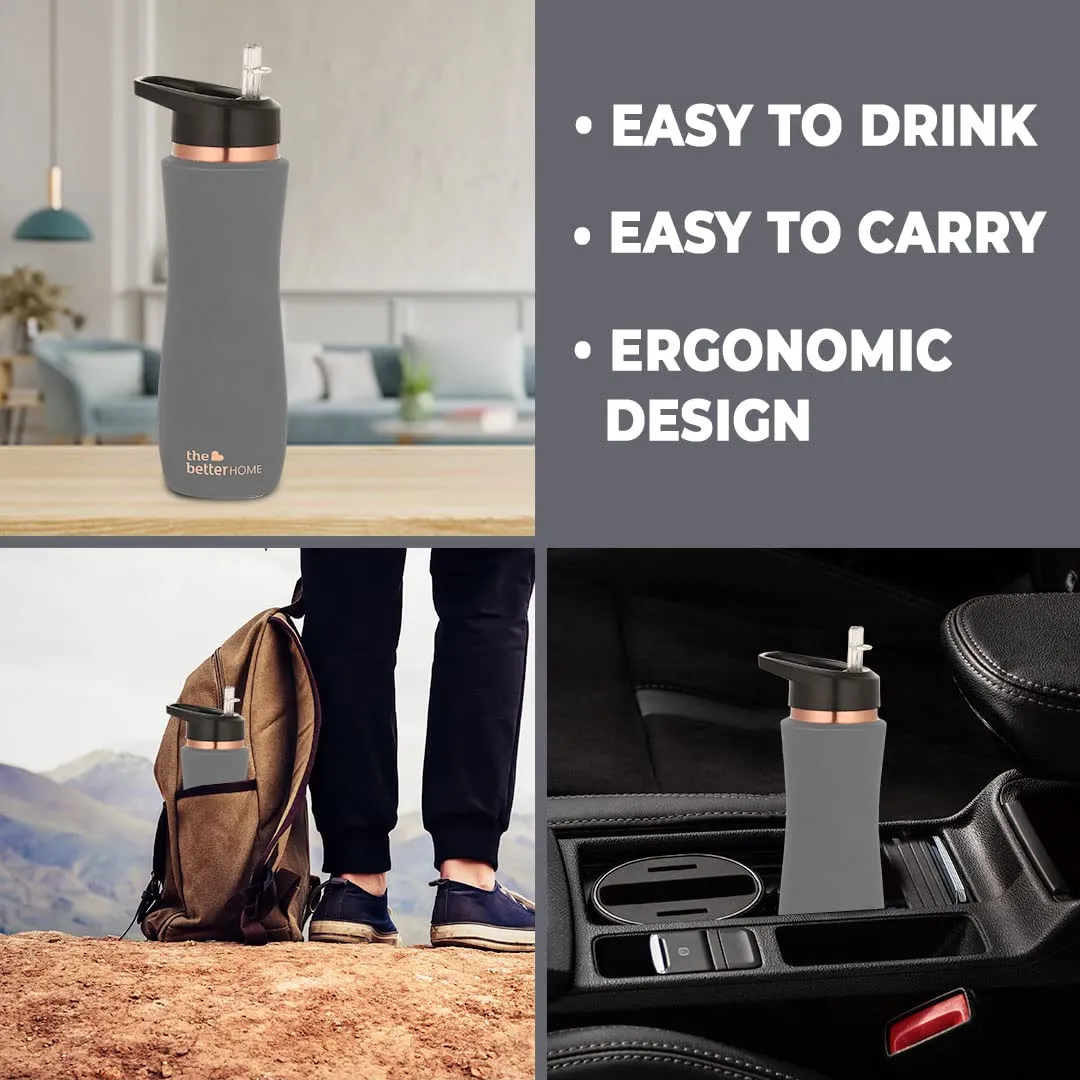 The Better Home Copper Water Bottle with Sipper (700ml) | 100% Pure Copper Bottle | BPA Free & Non Toxic Water Bottle with Anti Oxidant Properties of Copper | Grey Pack Of 1