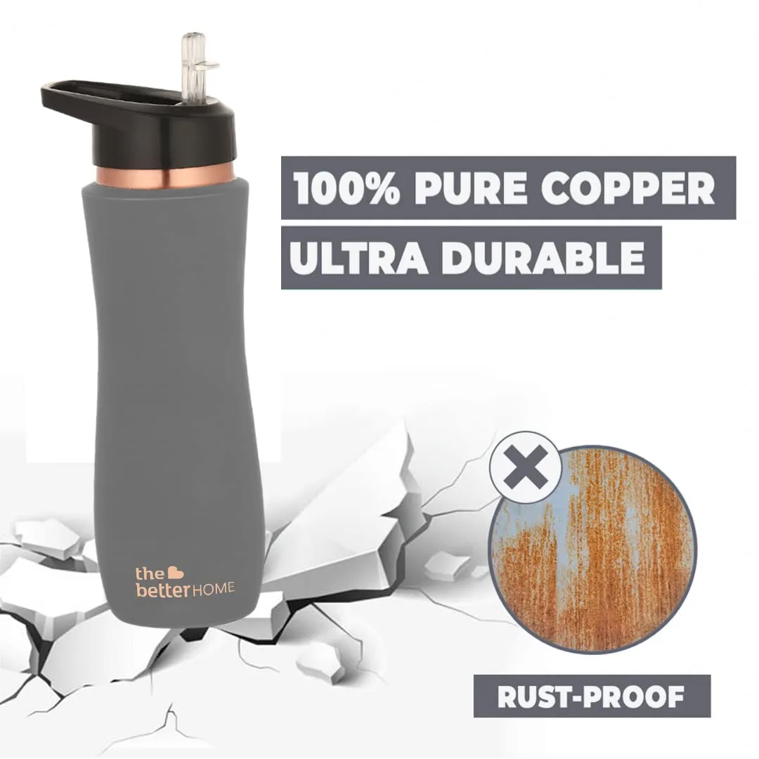 The Better Home Copper Water Bottle with Sipper (700ml) | 100% Pure Copper Bottle | BPA Free & Non Toxic Water Bottle with Anti Oxidant Properties of Copper | Grey Pack Of 1