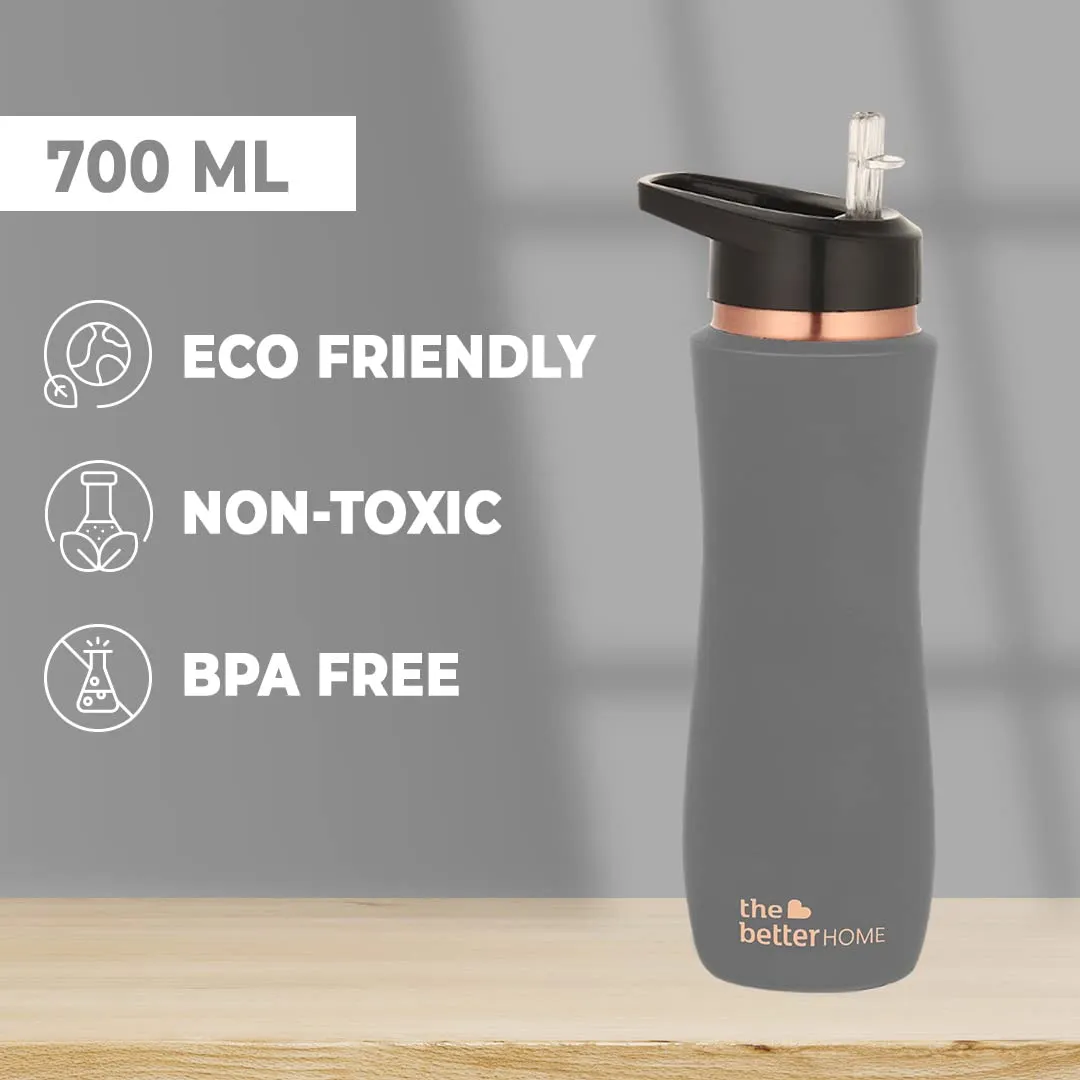 The Better Home Copper Water Bottle with Sipper (700ml) | 100% Pure Copper Bottle | BPA Free & Non Toxic Water Bottle with Anti Oxidant Properties of Copper | Grey Pack Of 1