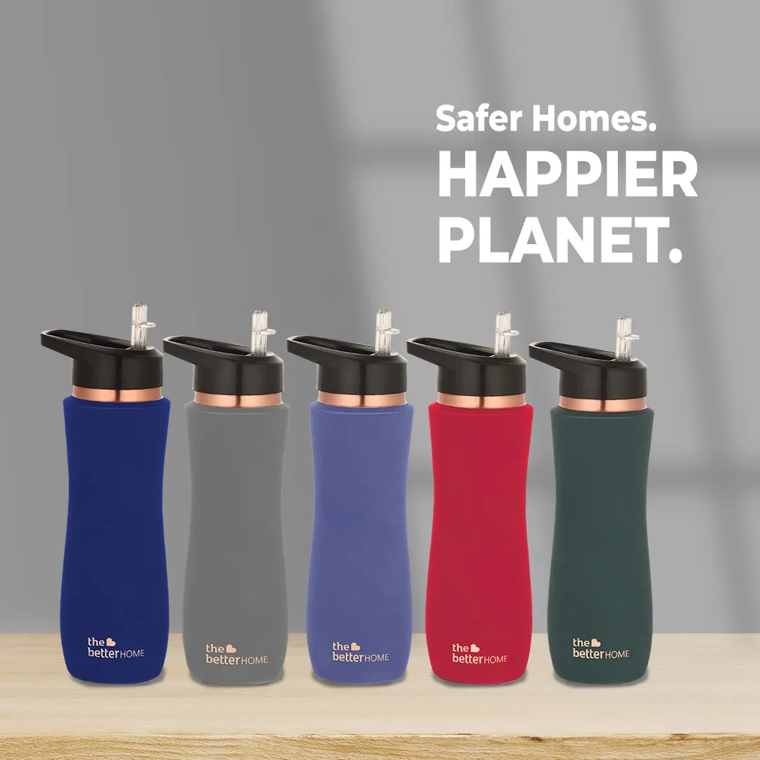 The Better Home Copper Water Bottle with Sipper (700ml) | 100% Pure Copper Bottle | BPA Free & Non Toxic Water Bottle with Anti Oxidant Properties of Copper | Grey Pack Of 1