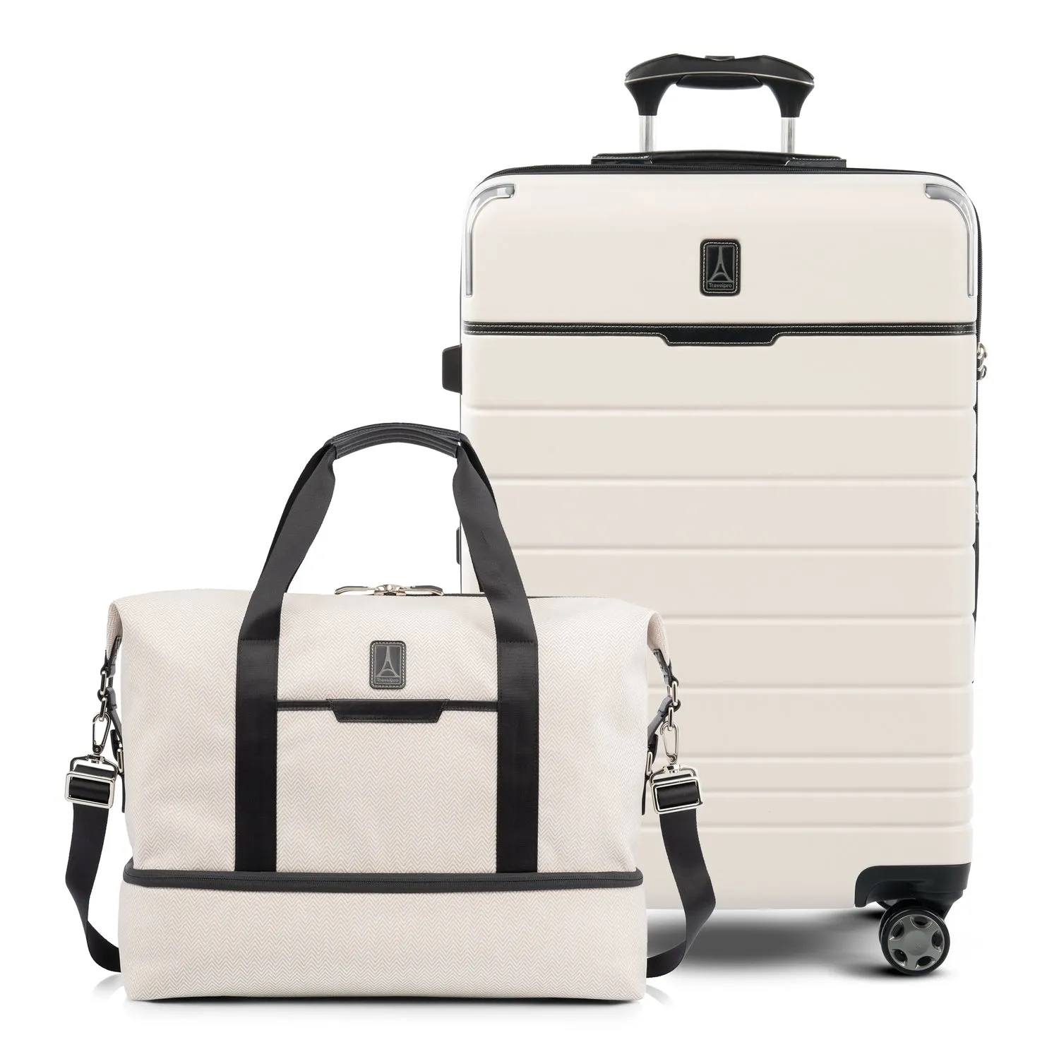 Travelpro® x Travel   Leisure Medium Check-in Spinner and Drop-Bottom Weekender Bag Luggage Set