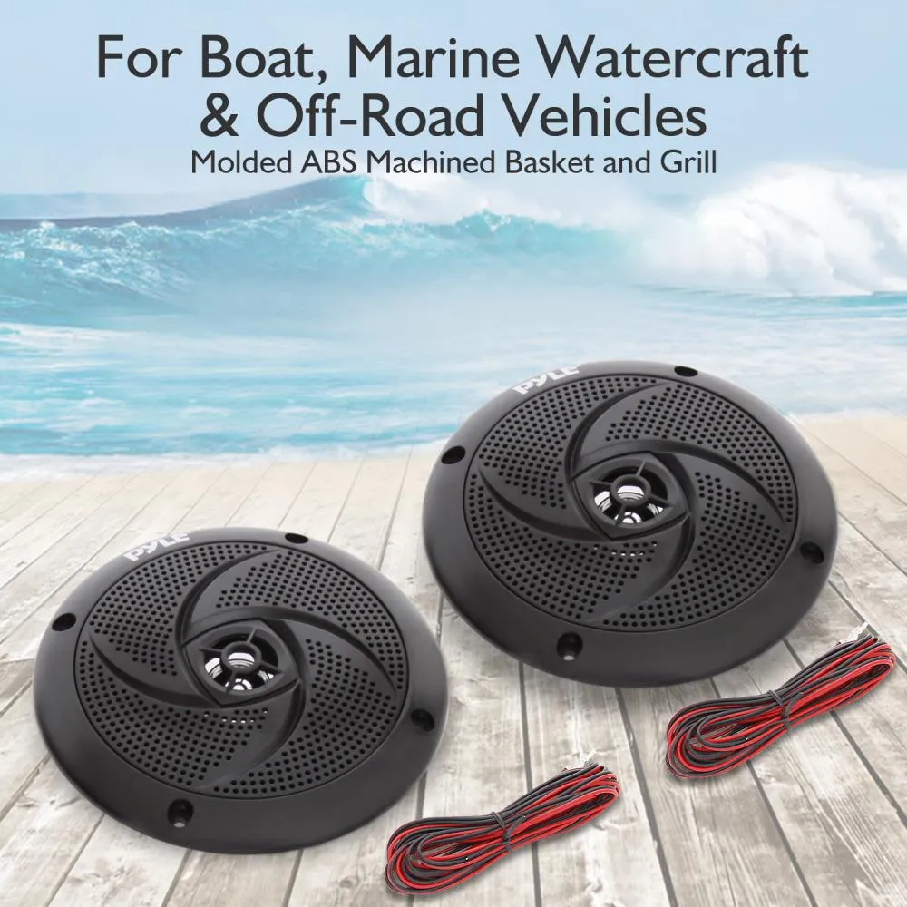 Waterproof Rated Marine Speakers, Low-Profile Slim Style Speaker Pair, 5.25''-Inch (180 Watt)