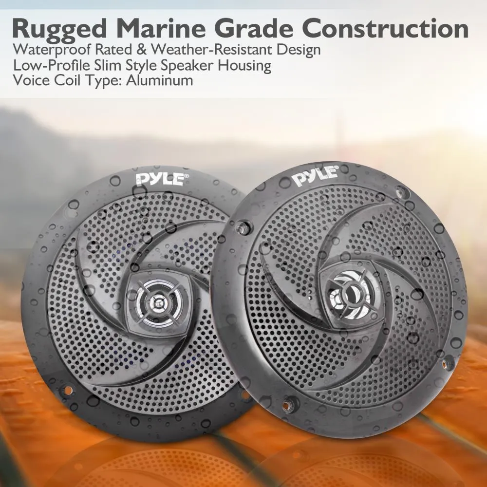 Waterproof Rated Marine Speakers, Low-Profile Slim Style Speaker Pair, 5.25''-Inch (180 Watt)
