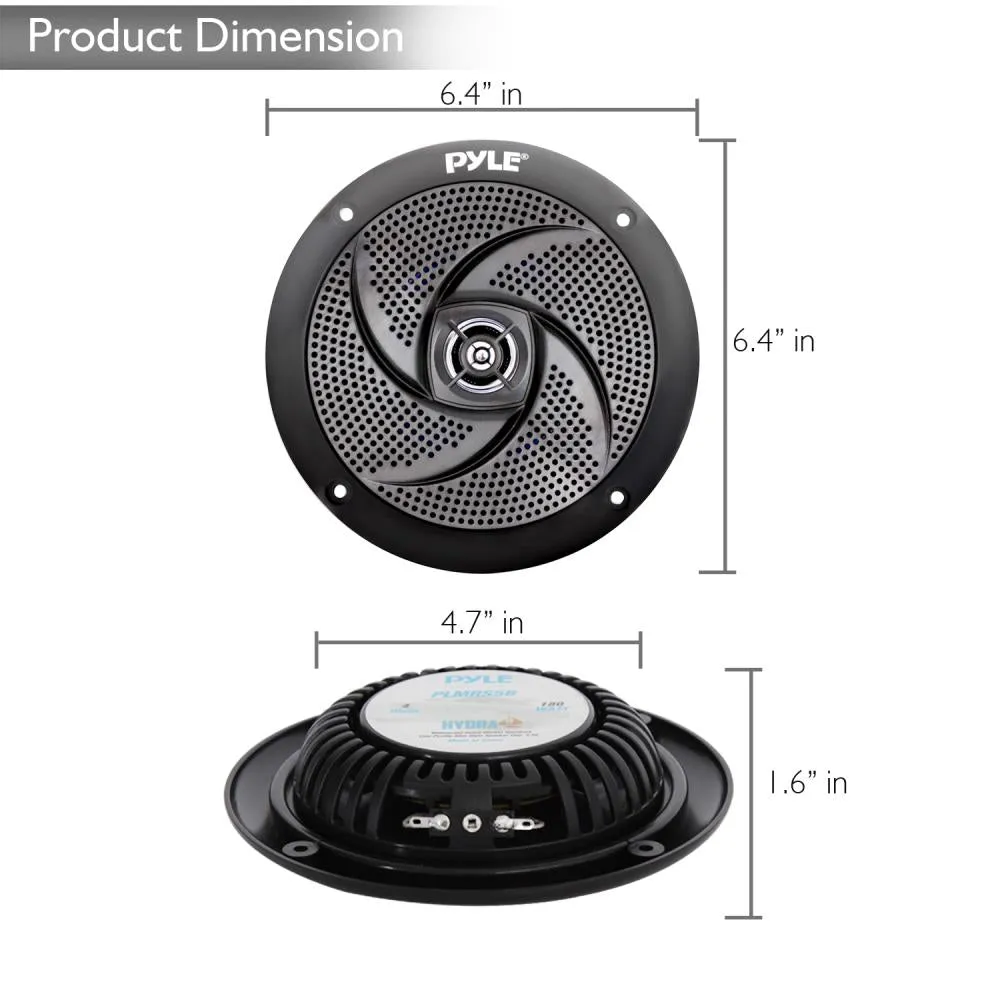 Waterproof Rated Marine Speakers, Low-Profile Slim Style Speaker Pair, 5.25''-Inch (180 Watt)