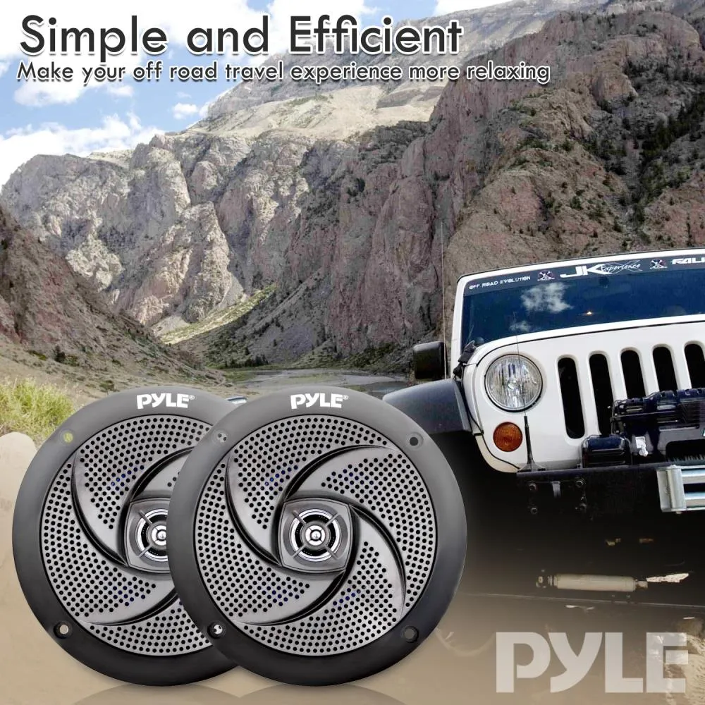 Waterproof Rated Marine Speakers, Low-Profile Slim Style Speaker Pair, 5.25''-Inch (180 Watt)