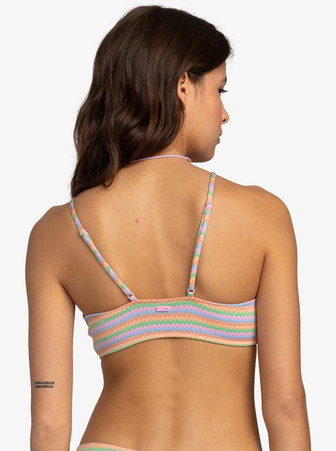 Wavy Stripe Fashion Bralette Bikini Top - Papaya Wavy Stripe S
