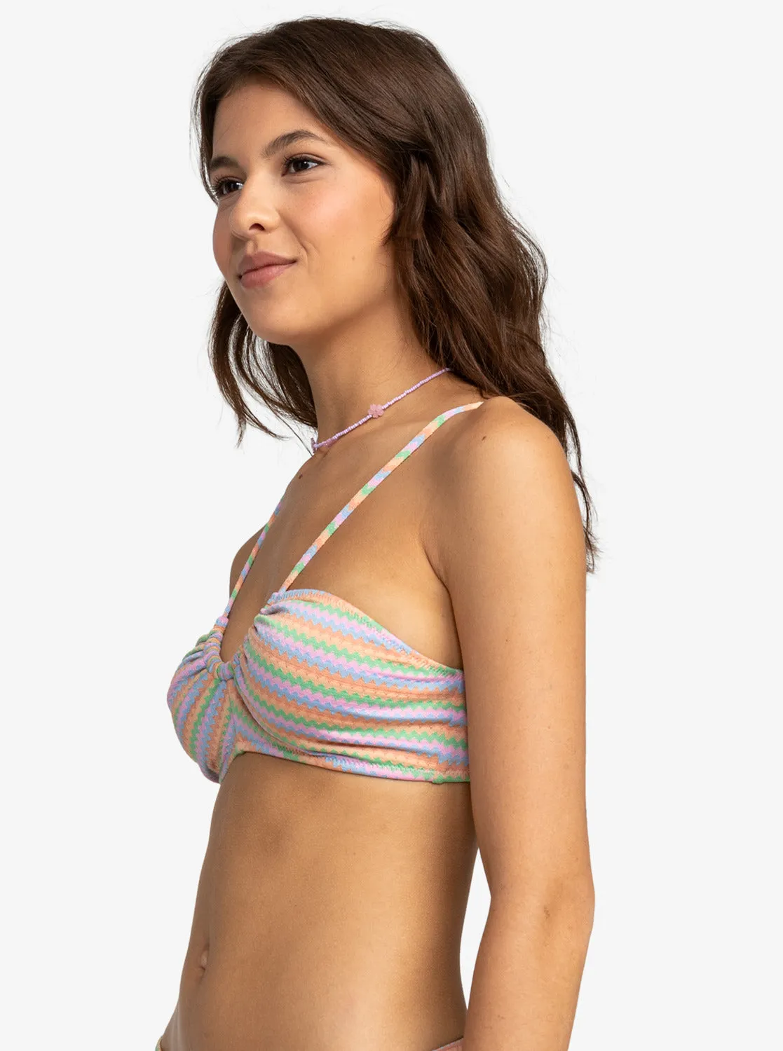 Wavy Stripe Fashion Bralette Bikini Top - Papaya Wavy Stripe S