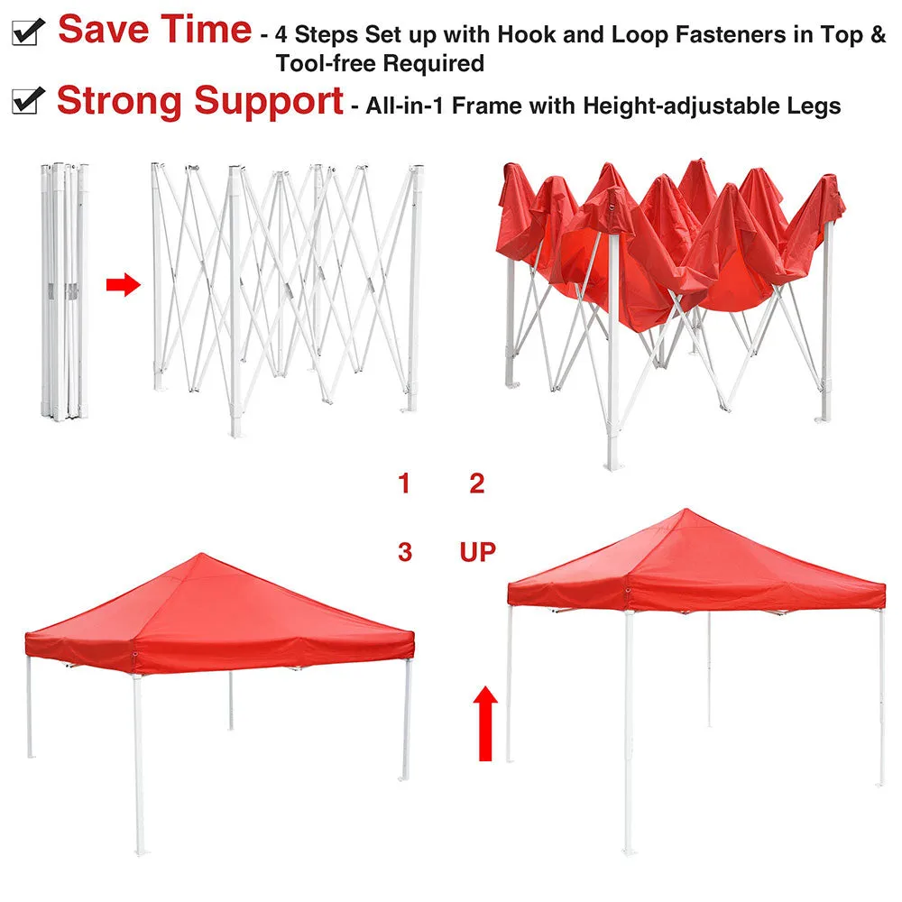 Yescom 10x10' Easy Pop Up Canopy Tent 420D Instant Shelter Outdoor Party Wedding Folding Commercial w/ Carry Bag Red